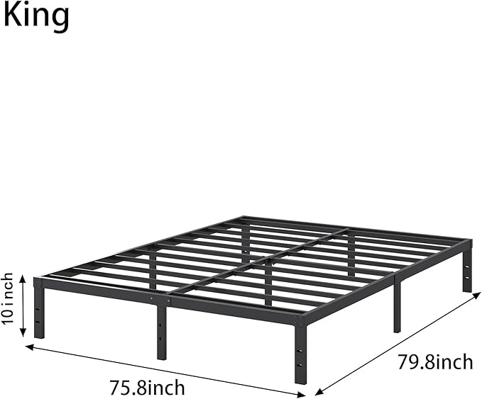10 Inch King Size Bed Frame, Platform Metal Bed Frame King Heavy Duty Steel - Image 3