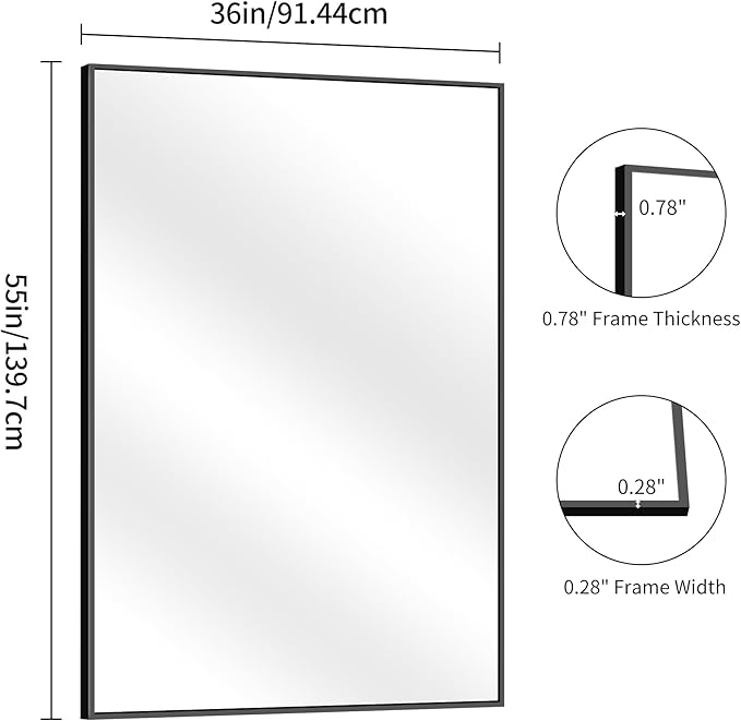 YIROMAN Bathroom Mirror 55"x36", Large Matte Black Bathroom Mirror - Image 6