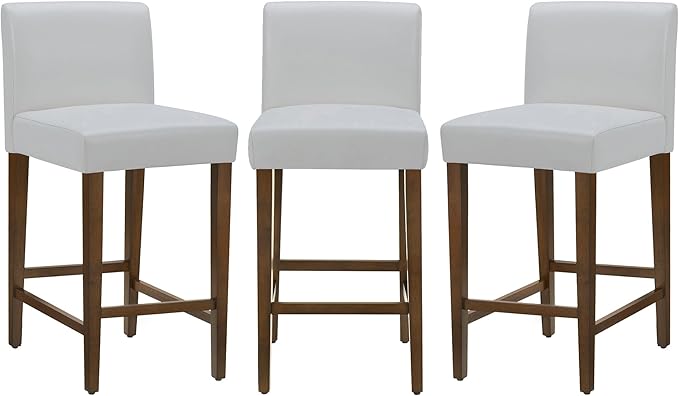 CHITA Counter Height Bar Stools Set of 3, PU Leather in White by CHITALIVING
