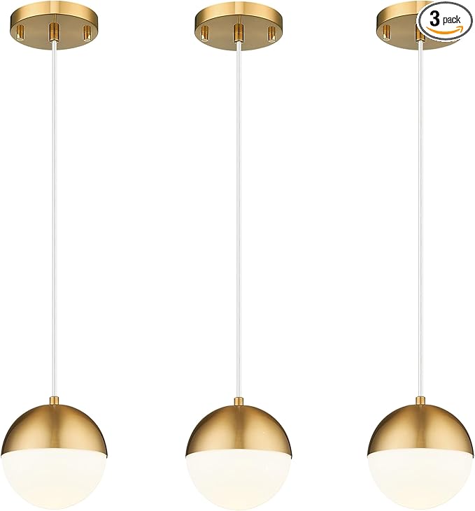 LMS Mid Century Pendant Lights, Brushed Gold Kitchen Island Light Fixtures by LMS
