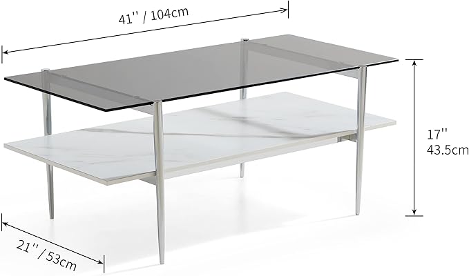 AGV LIGHTING Tadio Glass Coffee Table, Mid-Century Modern Coffee Table - Image 2