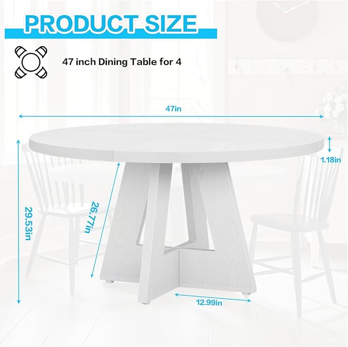 47" Round Dining Table for 4-6, Modern Small Dinner Table Farmhouse Round - Image 2
