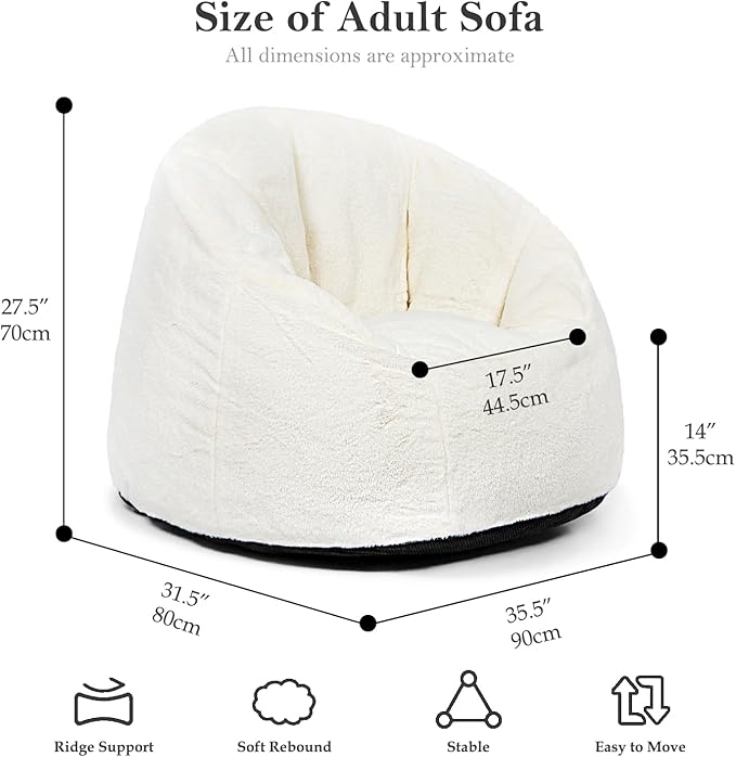 N&V Medium Shell Bean Bag Chair, Adult Size Bean Bag Sack, Foam Filling - Image 2