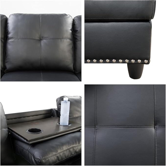 L Shaped Sectional Sofa with Ottoman, Nail-Head Design Leather Right Facing - Image 3
