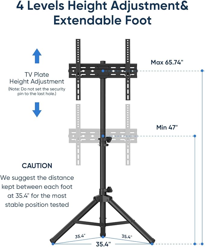 FORGING MOUNT Tripod Portable Floor TV Stand, Foldable Stand Height Adjustable - Image 4