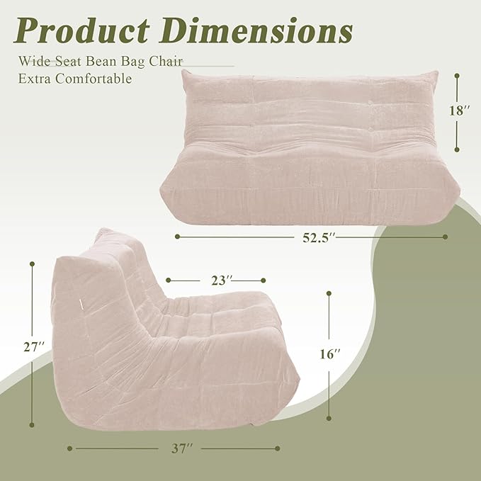 Bean Bag Chair, Loveseat Fireside Chair Large Bean Bag Sofa - Image 2