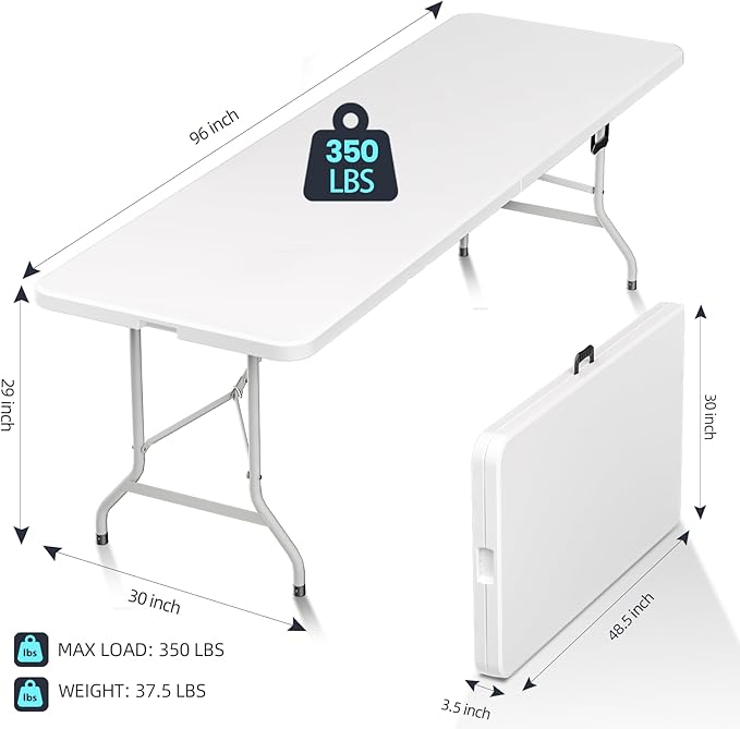 HLPB Folding Table Picnic Table, 8 ft Portable Camping Table - Image 2