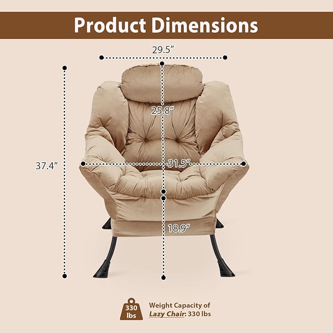 Lazy Chair Thick Padded, Comfy Velvet Accent Lounge Chair - Image 3
