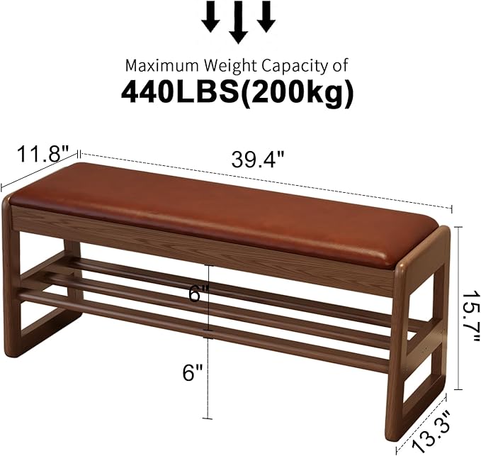 Shoe Rack Bench with Leather Cushion, 2 Tiers Shoe Bench with Flip-Top Storage - Image 3
