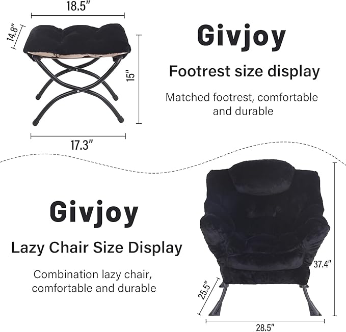 Plush Lazy Chair and Ottoman, Large Contemporary Accent Lounge Chair - Image 3