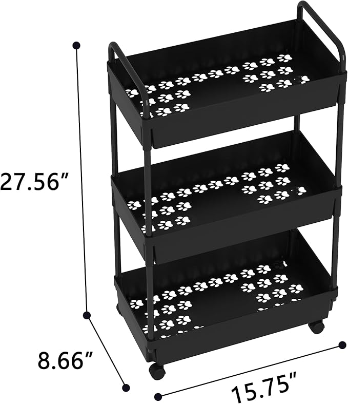 3-Tier Storage Cart，Shelf Organizer Mobile Shelving ，Utility Rolling - Image 5