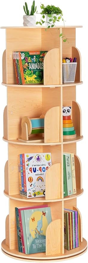 Rotating Bookshelf Kids, 360 Display 4 Tier Spinning Bookshelf Tower Stackable by Unknown