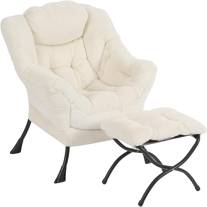 Lazy Chair with Ottoman, Modern Chair with Folding Footrest, Lounge Accent Chair by Furlide