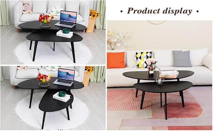 FIRMINANA Mid Century Modern Coffee Table, Oval Black Coffee Table - Image 9