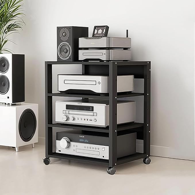 4 Tier Audio Rack Tower, CD Record Player Stereo Receiver AV Equipment Cabinet - Image 5