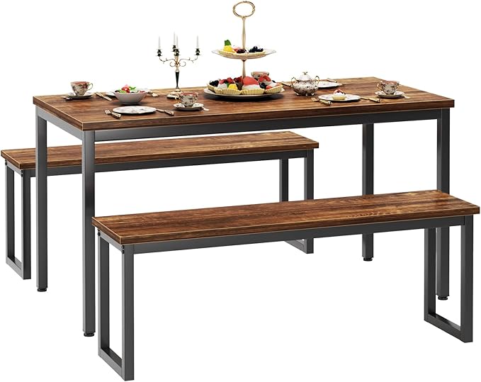 soges Kitchen Table Set with 2 Benches, Bench Dining Table Set by soges