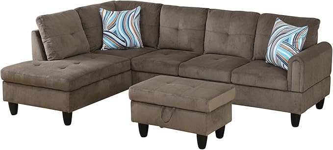 L Shaped Couch Modern Sectional Couch Upholstered Velvet Fabric 3 Pieces Sofas - Image 3