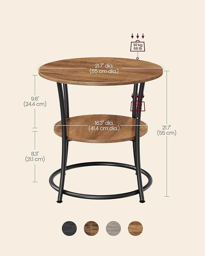 VASAGLE Side Table, 2-Tier Round End Table, Nightstand - Image 3