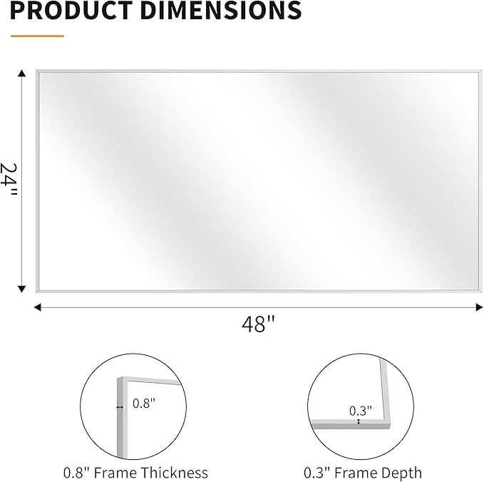 KOCUUY 24x48 Inch Large Silver Wall Mounted Mirror, Brushed Nickel Framed - Image 6