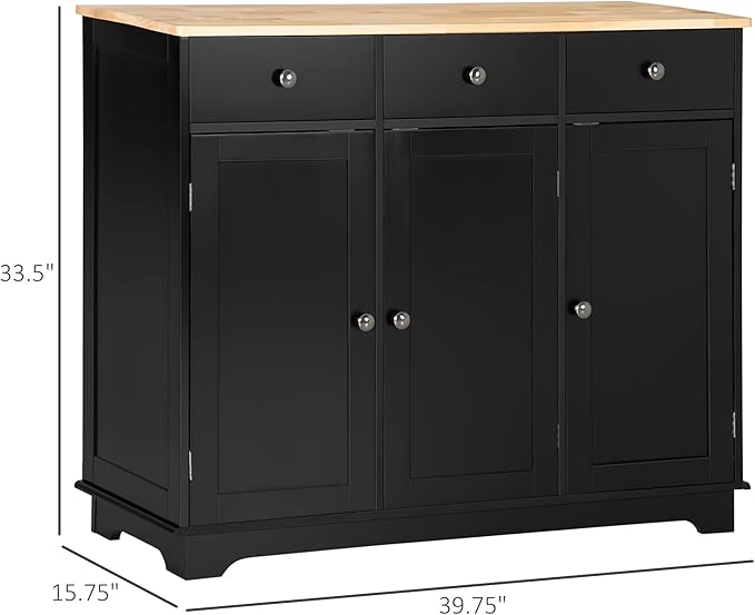 HOMCOM Sideboard with Solid Wood Countertop, Modern Kitchen Storage Cabinet - Image 3