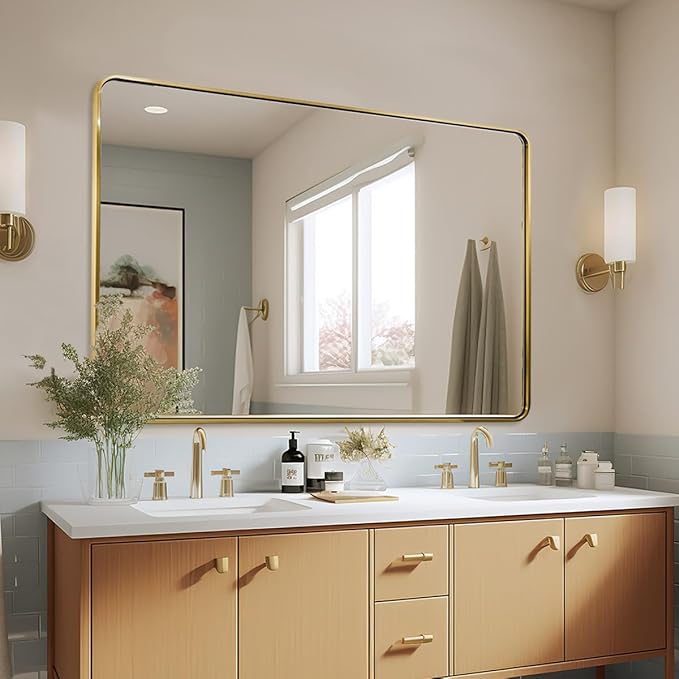 ANDY STAR 48x36 Inch Gold Bathroom Mirror, Brushed Gold Mirrors - Image 8
