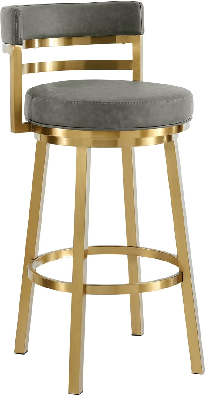 Armen Living Madrid 30" Seat Height Swivel Modern Vintage Gray Faux Leather and by ArmenLiving