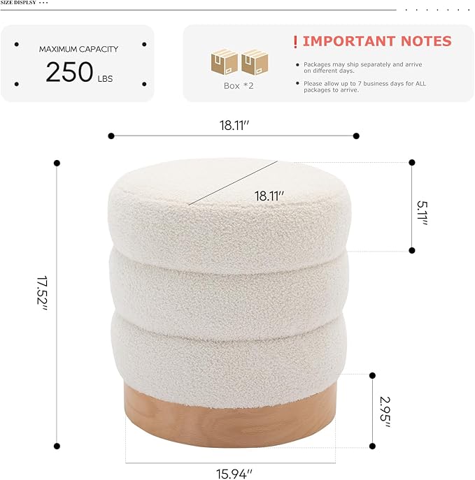 COLAMY Sherpa Ottoman Footstool, Tufted Modern Foot Rest Stool - Image 2