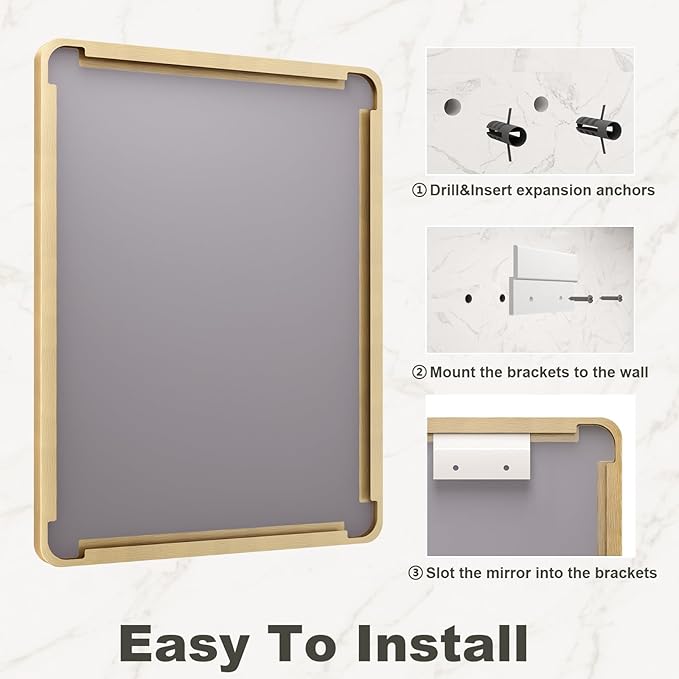 24x36 Inch Gold Framed Bathroom Mirror, Brushed Gold Metal Vanity Mirror - Image 6