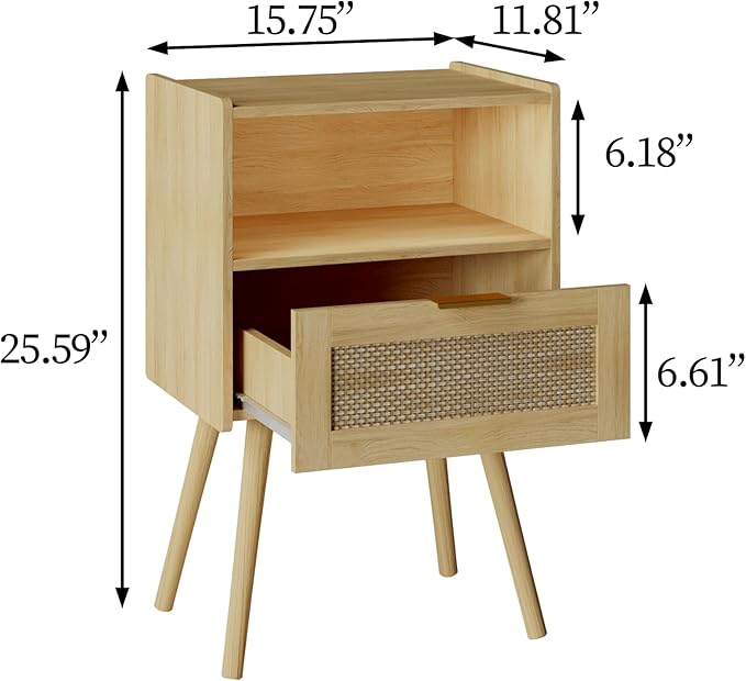 Rattan Nightstand, Modern Bedside Table - Image 2