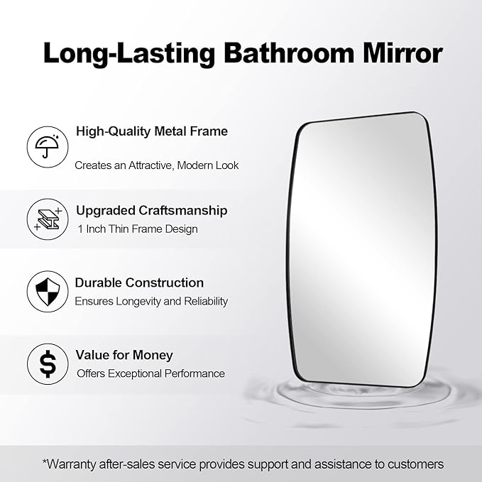 ANDY STAR 30x40” Black Bathroom Mirror, Oblong Vanity Mirror - Image 8