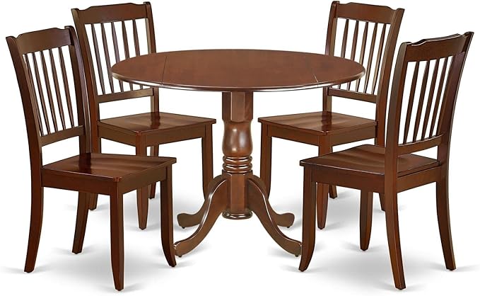 East West Furniture DLDA5-MAH-W 5 Piece Dining Set Includes a Round Dining Room by EastWestFurniture