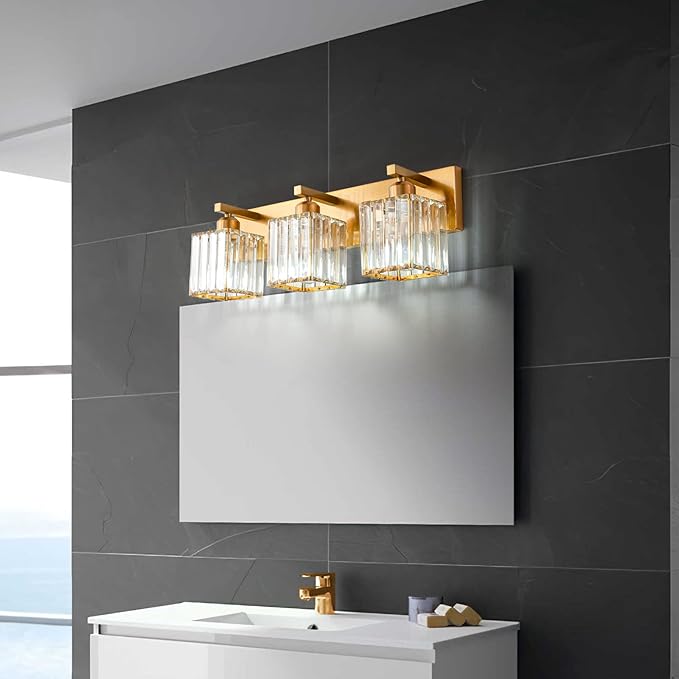 Modern Bathroom Vanity Light 3-Lights Gold Crystal Bathroom Wall Light Vanity - Image 3