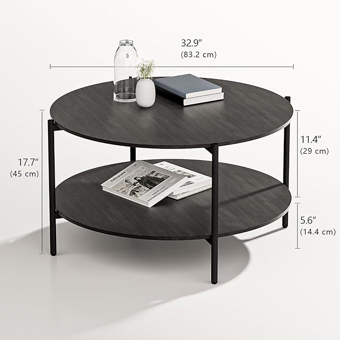 Round Coffee Table, 2-Tier 32.9" Circle Coffee Tables - Image 2