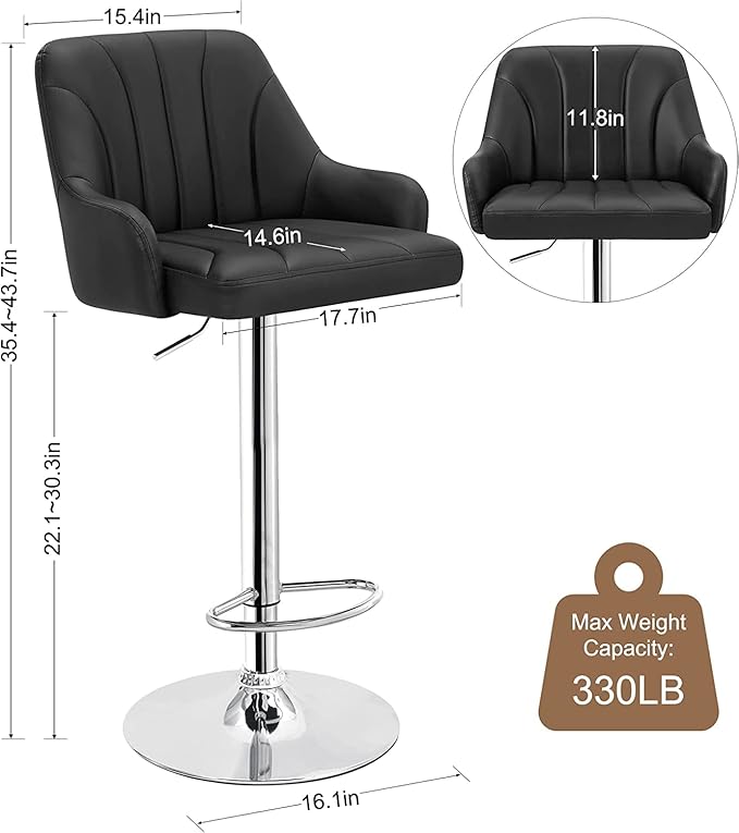 VECELO Barstools Set of 4, Counter Height Bar Stools Adjustable Stools - Image 3