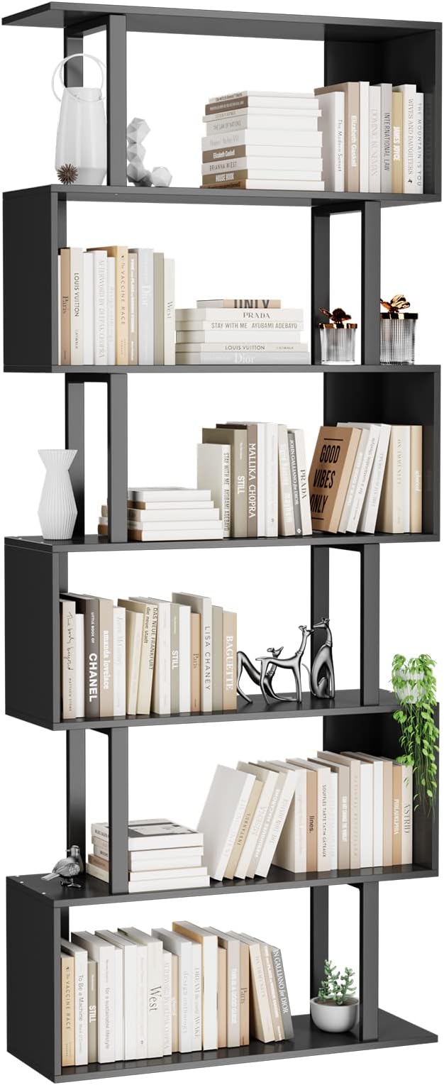 Gadroad 6 Tier Geometric Bookcase, Modern Corner Bookcase Storage Shelf Wood by Gadroad