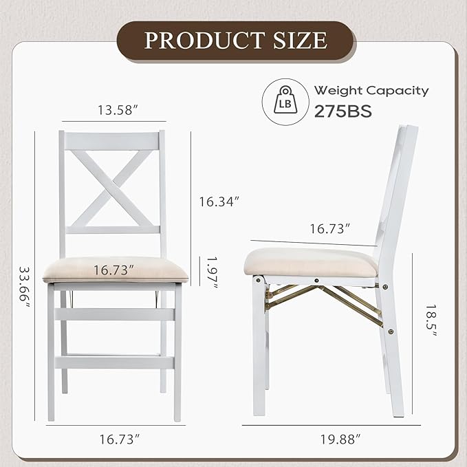 COLAMY Folding Dining Chairs Set of 4 – White Wooden Dining Room Chairs - Image 9