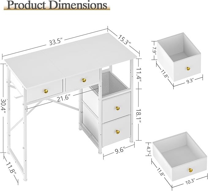 Small Computer Desk with 4 Fabric Drawers, Simple Writing Desk - Image 2
