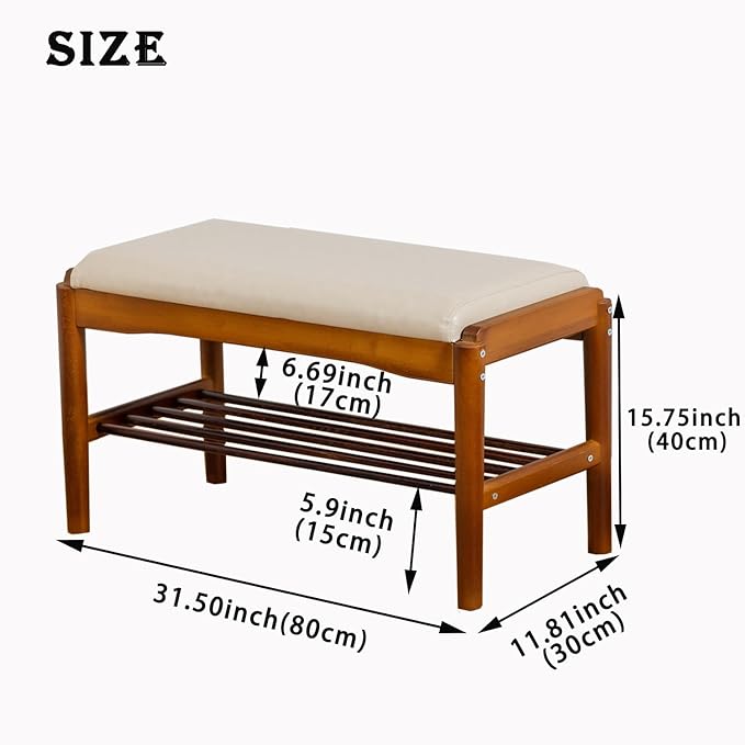 latifolia Small Shoe Bench, Solid Wood Bench - Image 3