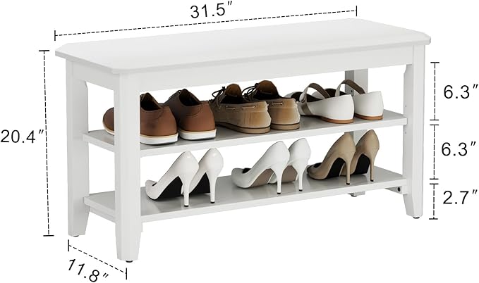 Wood Shoe Rack Bench for Entryway, 2 Tier Shoe Rack for Front Door Entrance - Image 2
