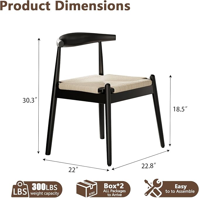 Mid Century Modern Dining Chairs Set of 2, Wooden Frame Kitchen Chairs - Image 2