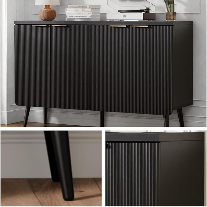 Buffet Cabinet with Storage, Fluted Multifunctional Storage Cabinet with 4 Doors - Image 5