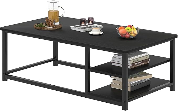 EXCEFUR Black Coffee Table, Rustic Wood Living Room Table - Image 8