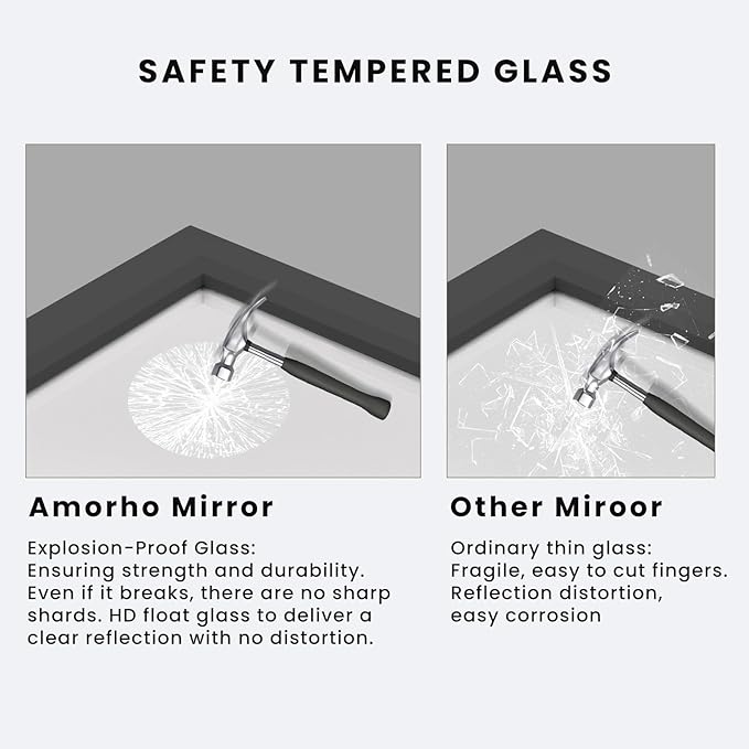 Amorho Black Bathroom Mirror, 24x32 Inch Thick Metal Framed Wall Mirrors - Image 4