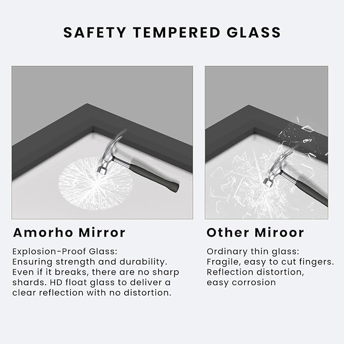 Amorho Black Bathroom Mirror, 24x36 Inch Thick Metal Framed Wall Mirrors - Image 4