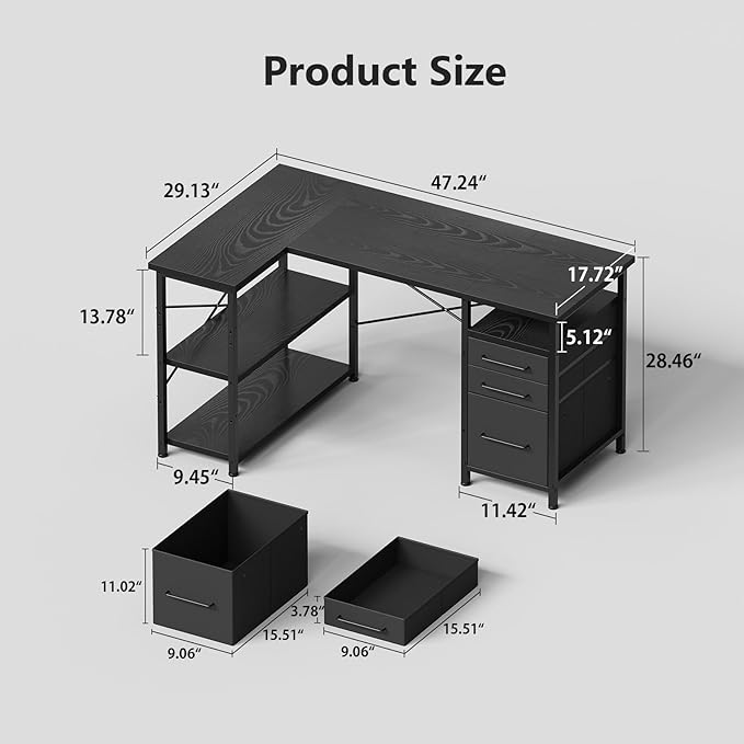 47" Computer Desk with Drawers, Desks - Image 3
