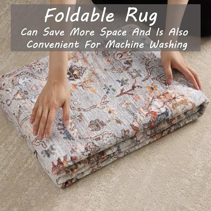 Retro Washable Area Rug 4X6 Washable Living Room Boho Chic Medallion Distressed - Image 7