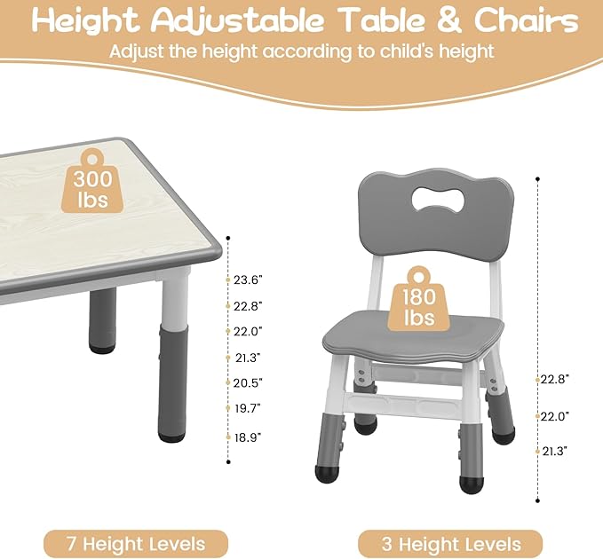 GarveeHome Kids Table and 6 Chairs Set, Height Adjustable Toddler Table and - Image 5