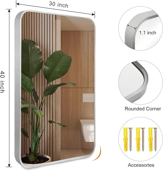 Bathroom Mirror 30x40 inch, Modern Round Corner Bathroom Vanity Mirror - Image 4