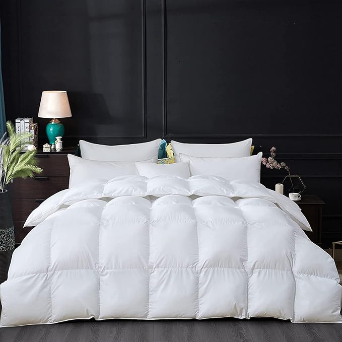Luxurious Goose Down Feather Fiber Comforter Duvet Insert, Plain Solid Design by EgyptianBedding