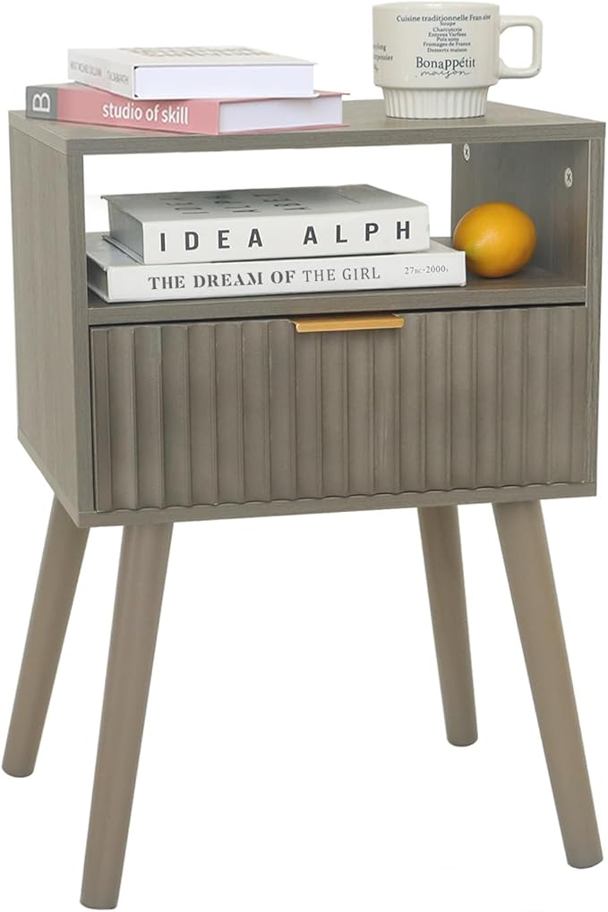 Grey Nightstand, Modern Night Stand Wood, Fluted Bedside Table - Image 8